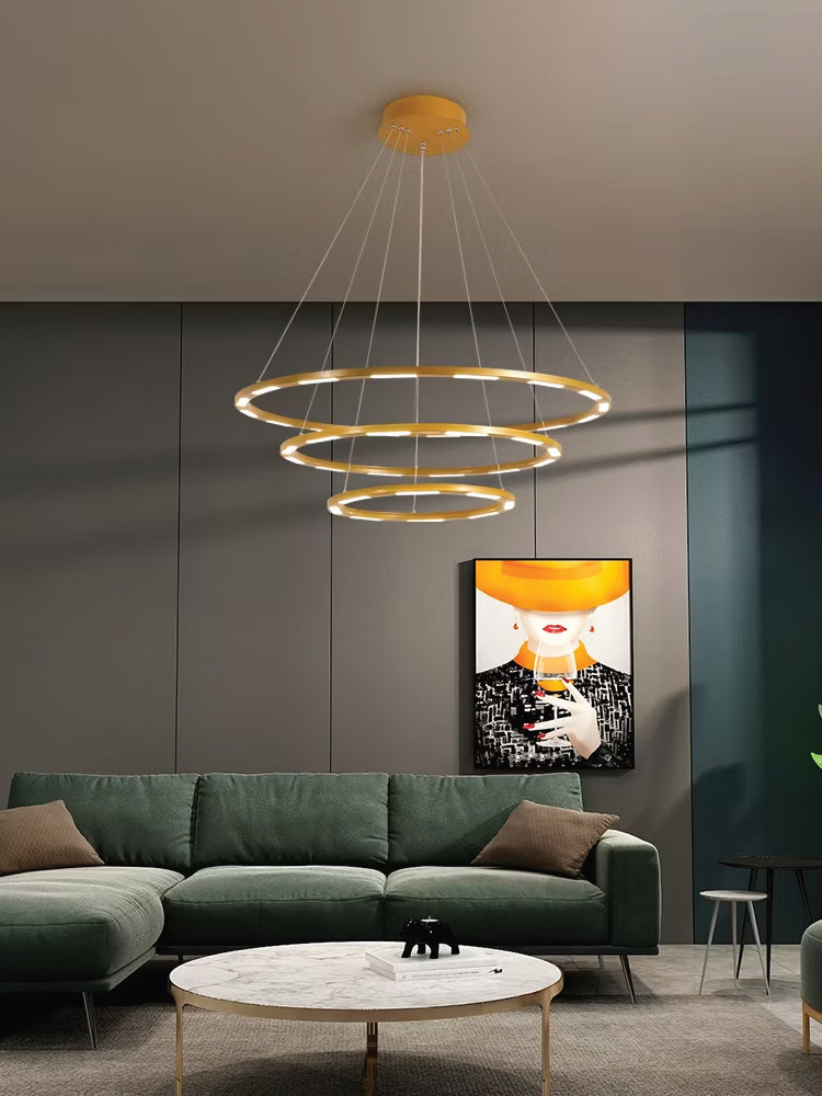 Decorative pendant lighting over a lounge setting